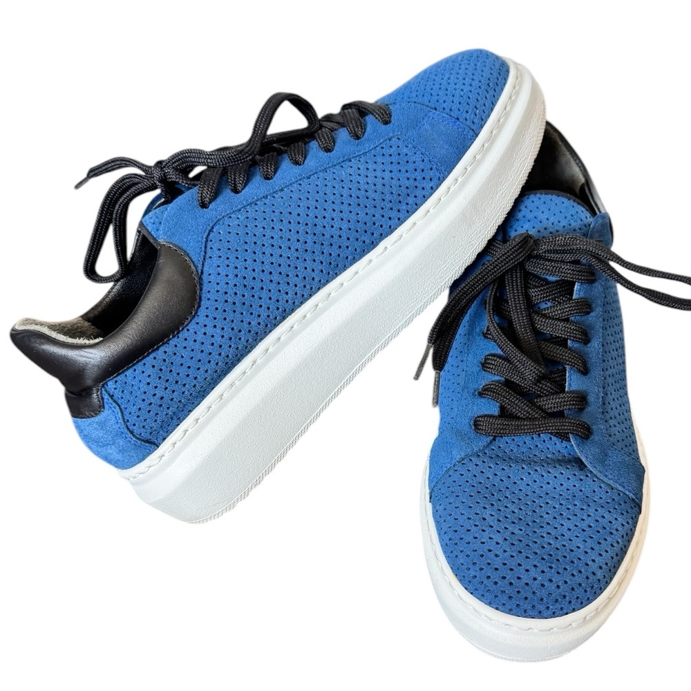 Blue Suede Perforated Sneakers by Makris for The Shoe Box - Size 7
